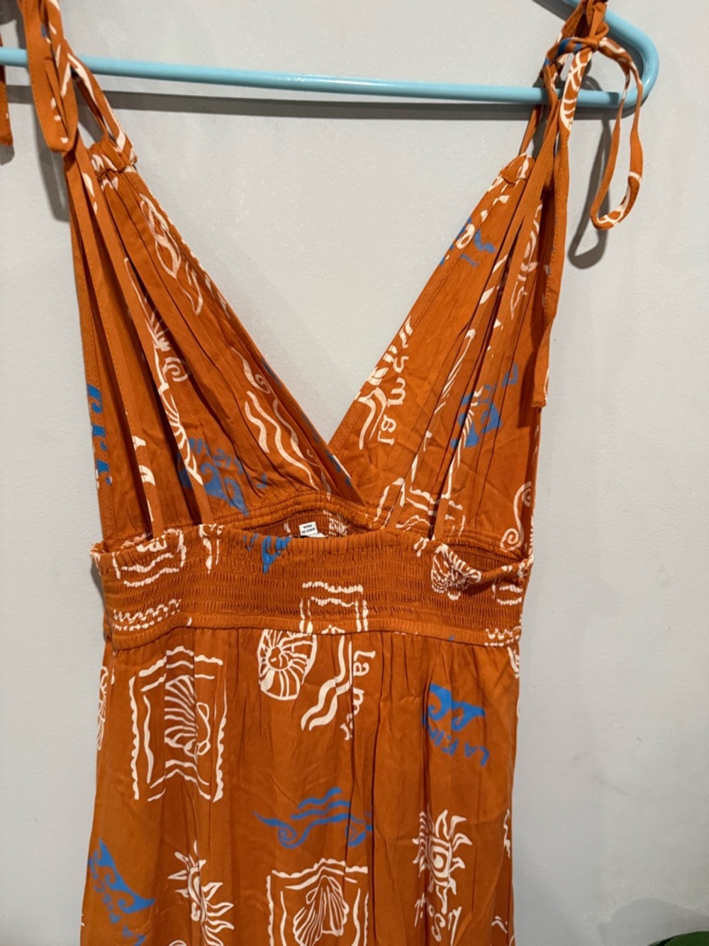 Patrons of Peace Rust Maxi Dress with White & Blue Boho Motif - Picture 9 of 10